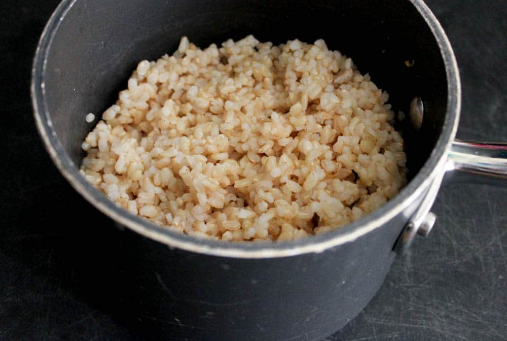 healthy-bacon-fried-brown-rice-with-broccoli-wilted-greens-and-egg-step-1