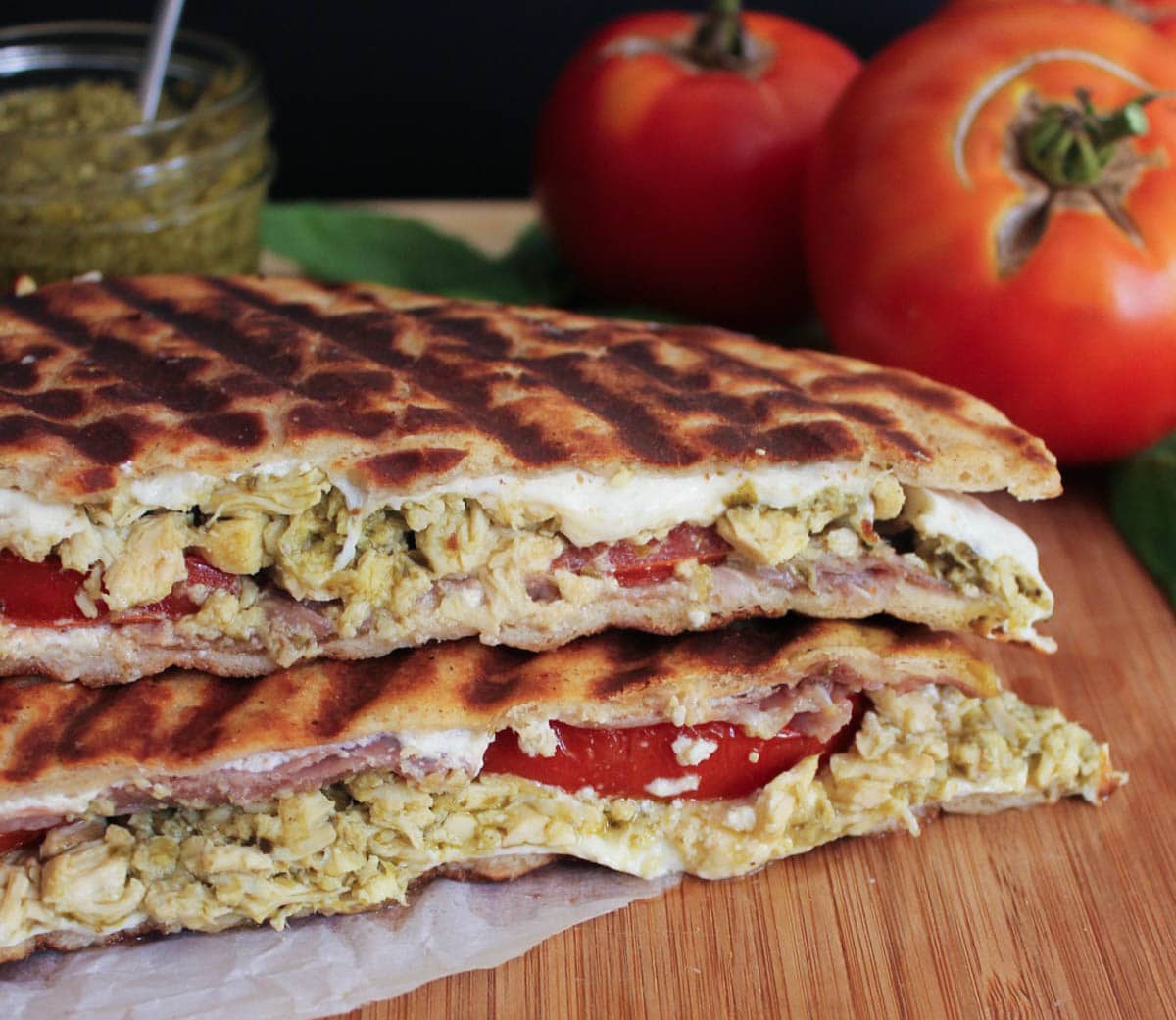 Pesto-Chicken-Flatbread-Panini-with-Prosciutto-Tomatoes-Mozzarella-8