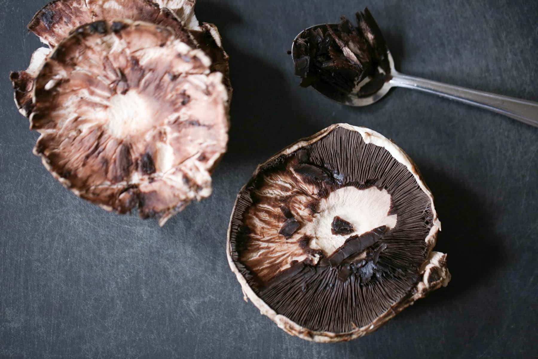 Portobello mushroom caps with the gills removed.
