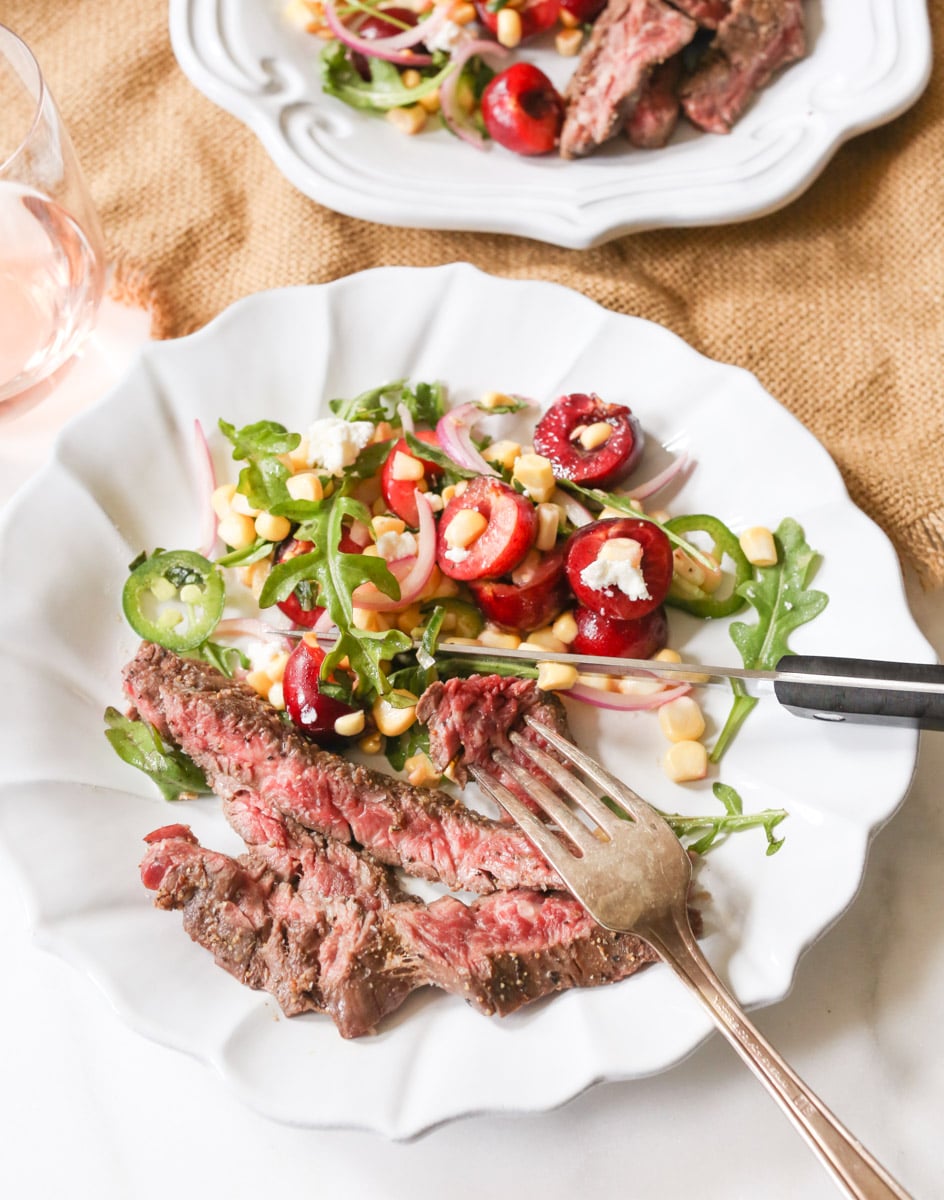 Marinated-Skirt-Steak-with-Corn-and-Sweet-Cherry-Salad-6