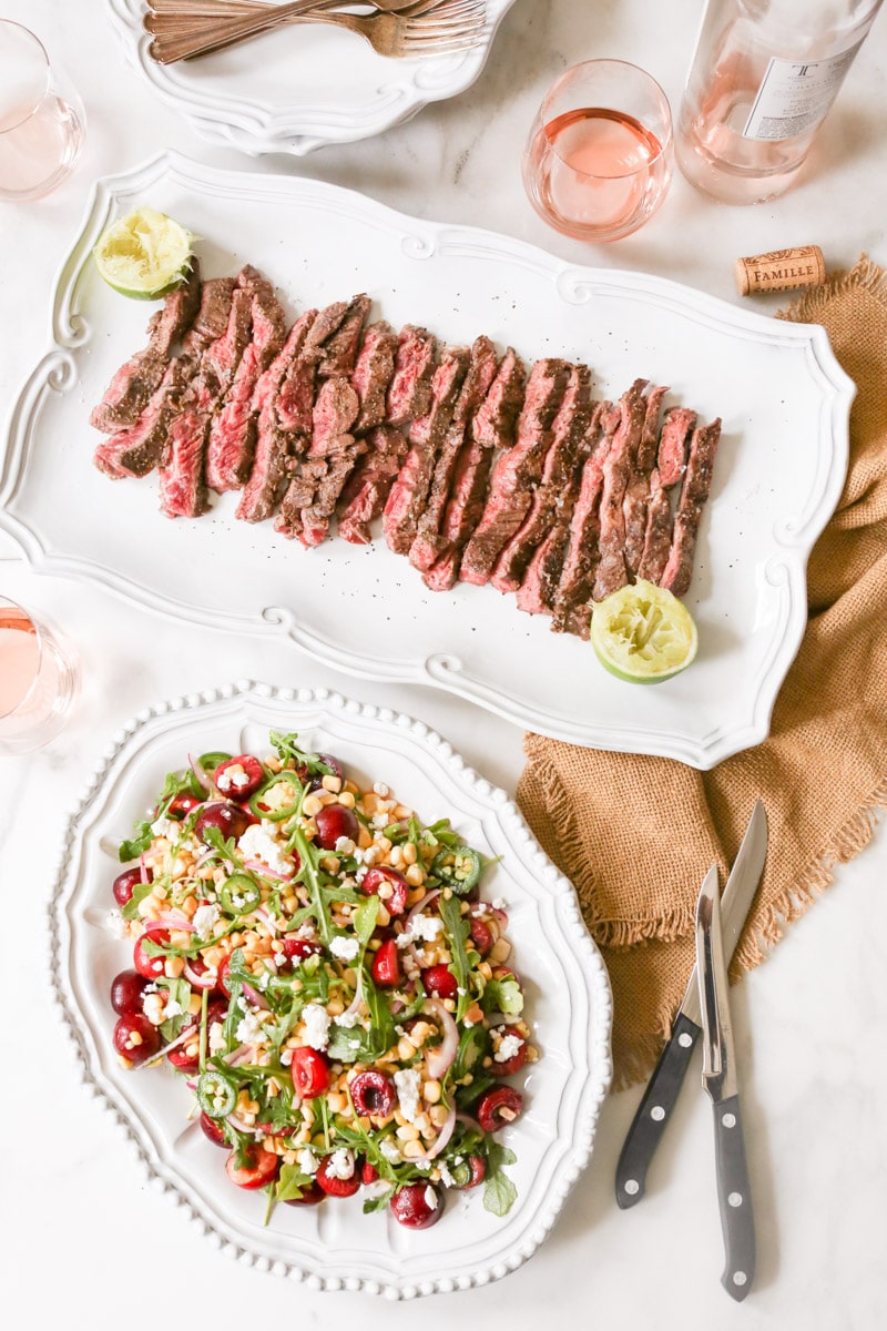 Marinated-Skirt-Steak-with-Corn-and-Sweet-Cherry-Salad-9
