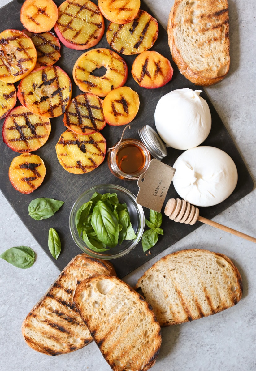 Grilled-Peach-Toast-with-Burrata-Basil-Honey-step-3