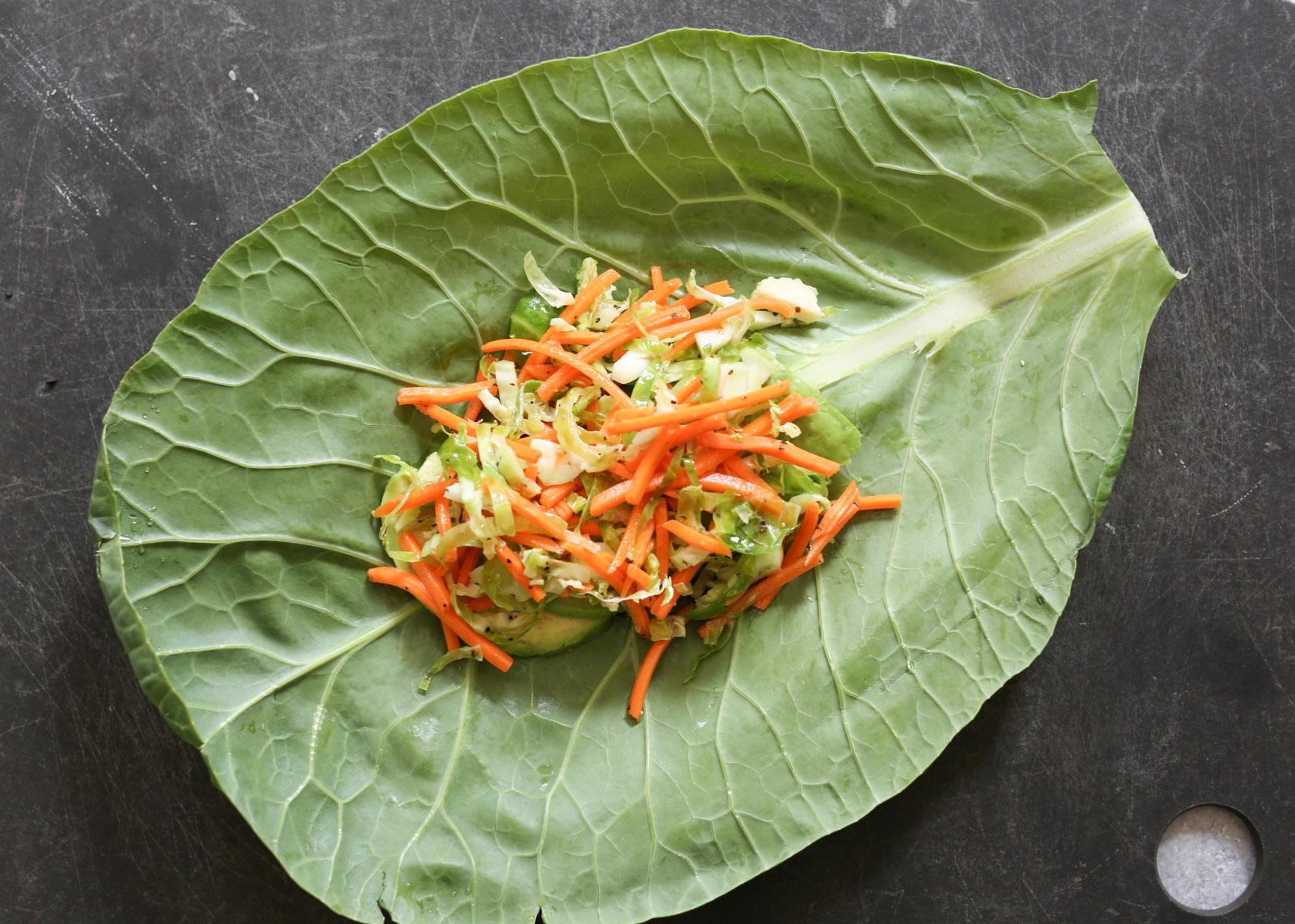sriracha-chicken-salad-collard-wraps-with-mango-avocado-and-slaw-step-7