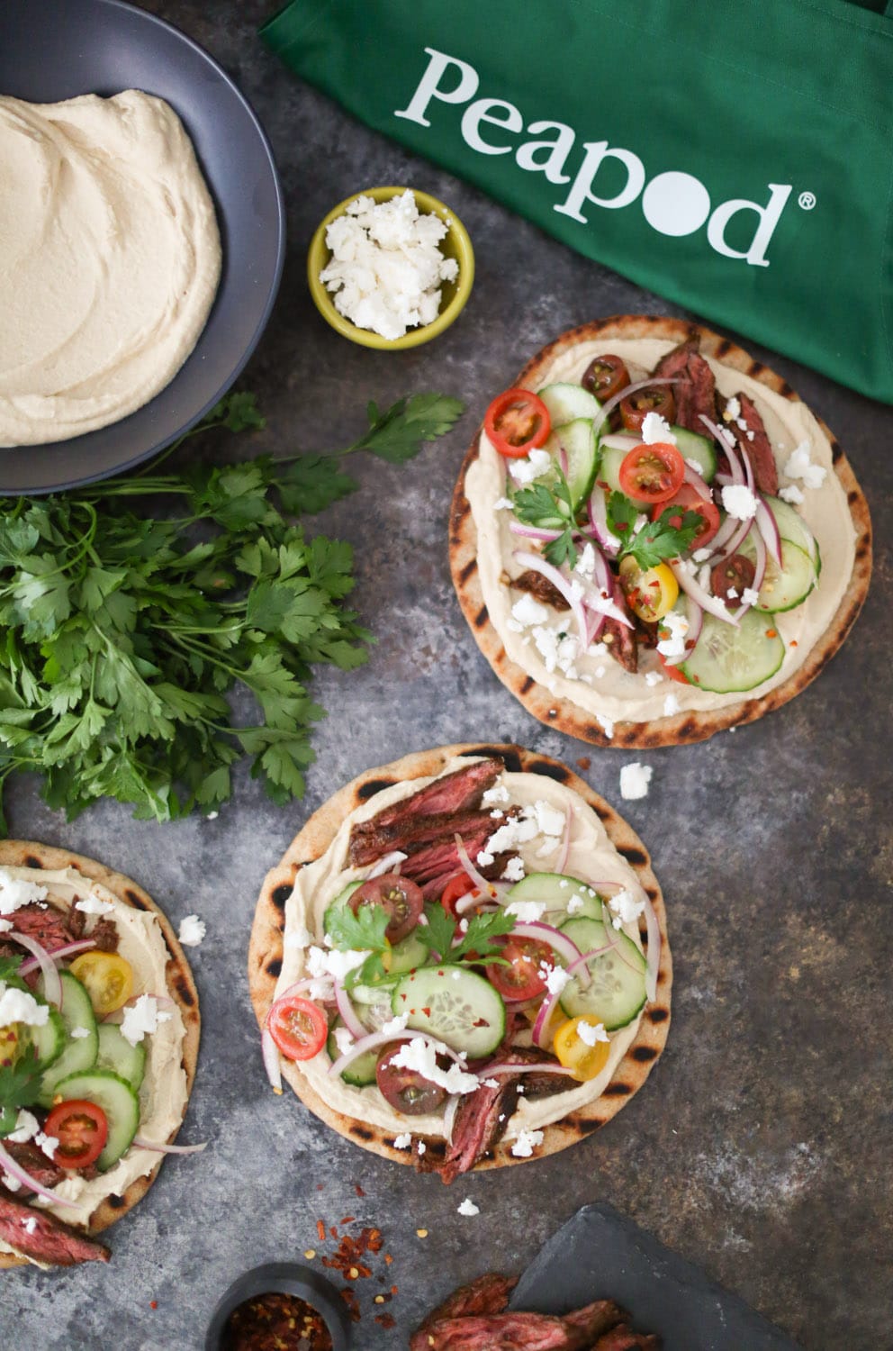 Mediterranean Grilled Skirt Steak Flatbreads