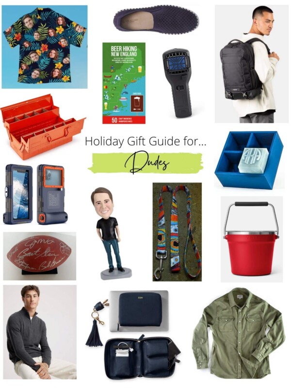 Collaged image of gift ideas for men.