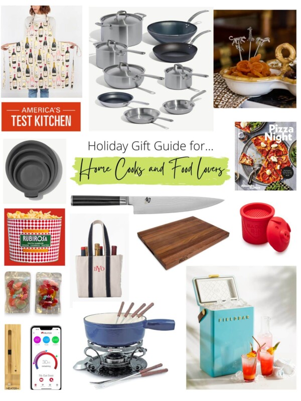 A collage of products that would make excellent presents for home cooks and foodies.